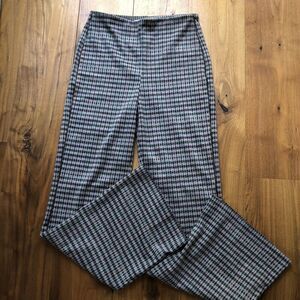 Zara Plaid Trousers Pants w Side Piping Flared Leg Size M